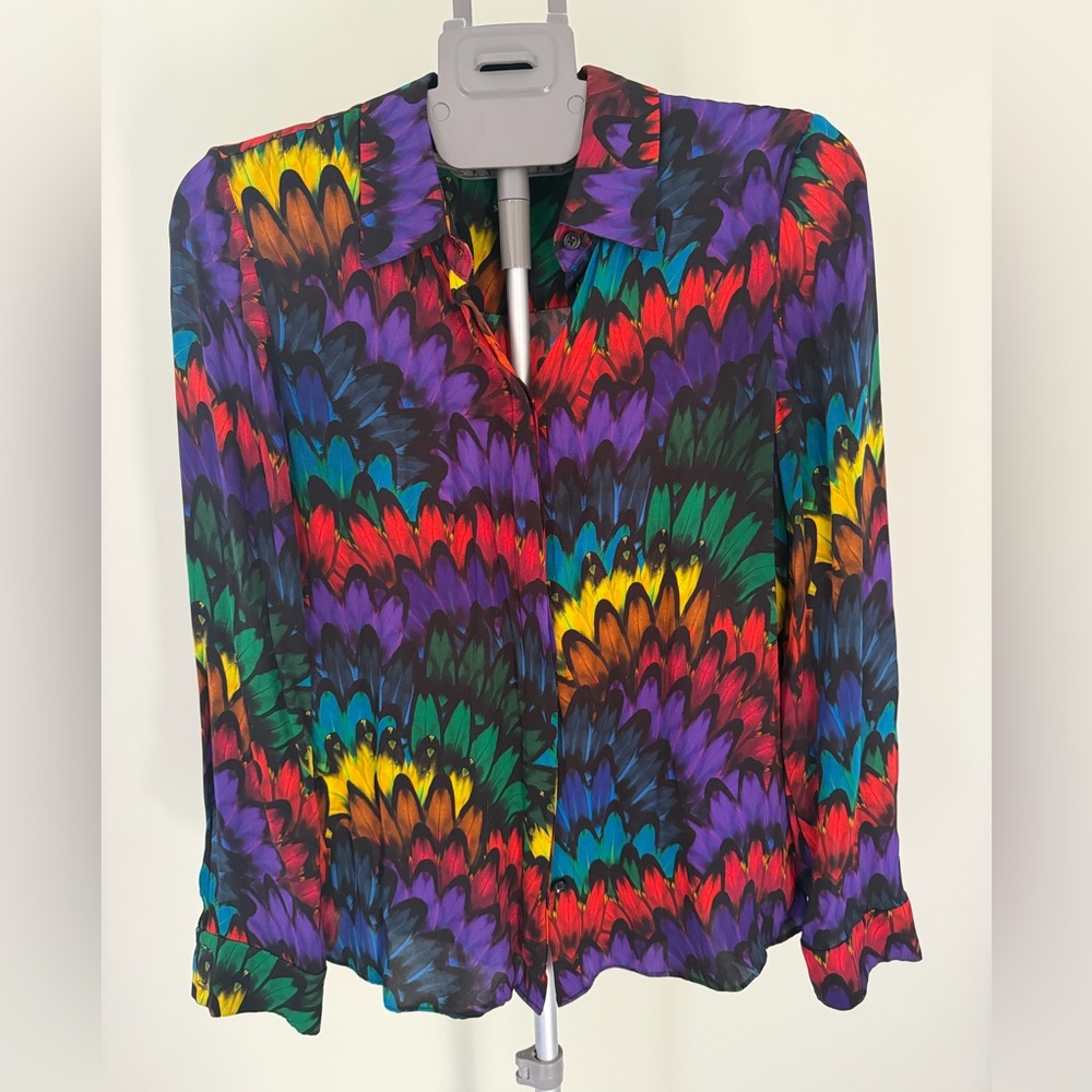 Alice + Olivia Colorful Feather Print Blouse